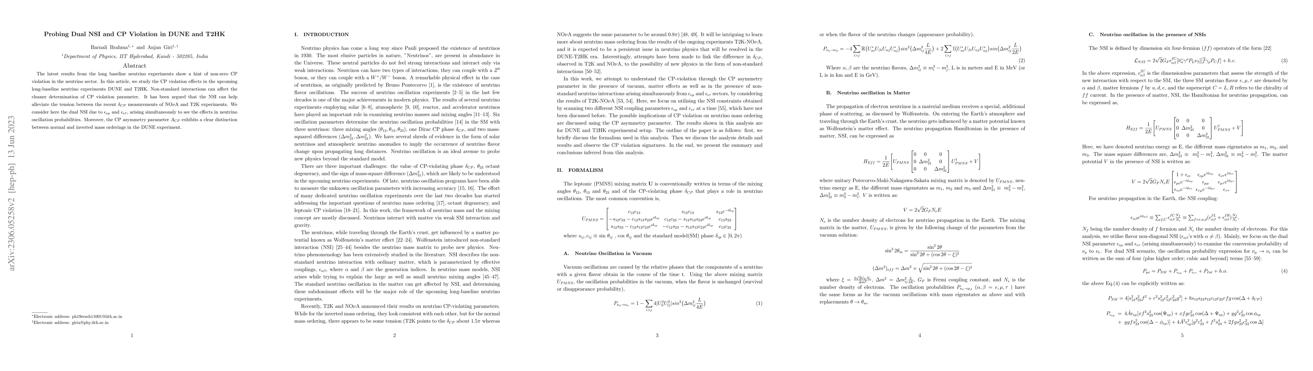 Thumbnail for Probing Dual NSI and CP Violation in DUNE and T2HK