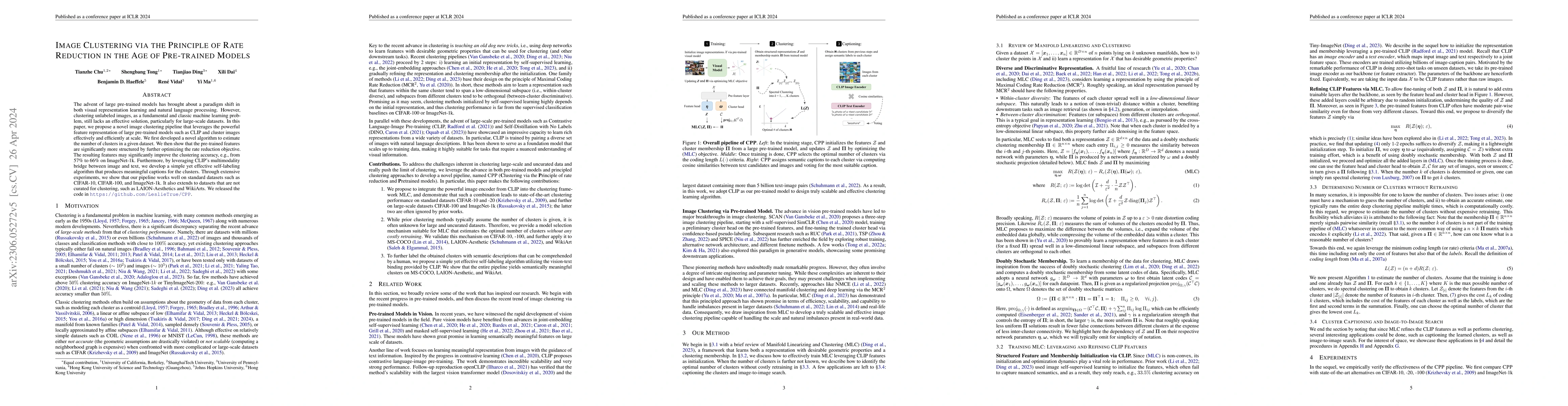 Thumbnail for Image Clustering via the Principle of Rate Reduction in the Age of
  Pretrained Models