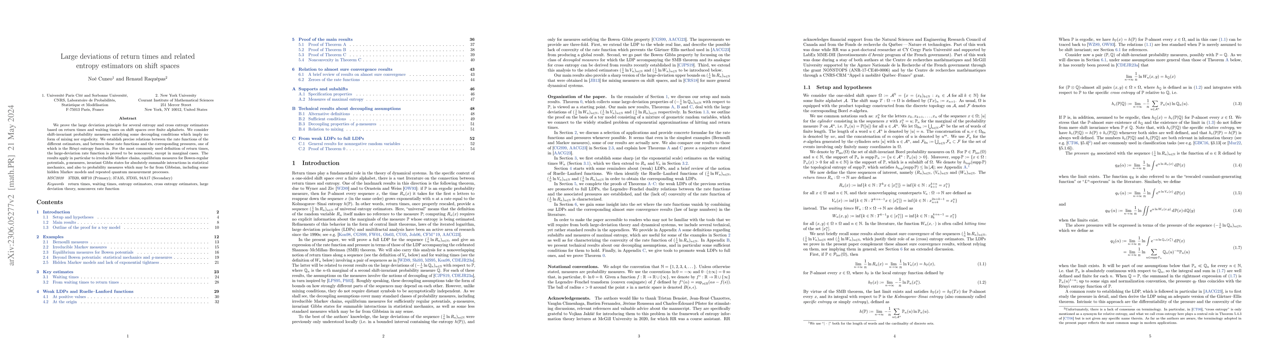 Thumbnail for Large deviations of return times and related entropy estimators on shift
  spaces