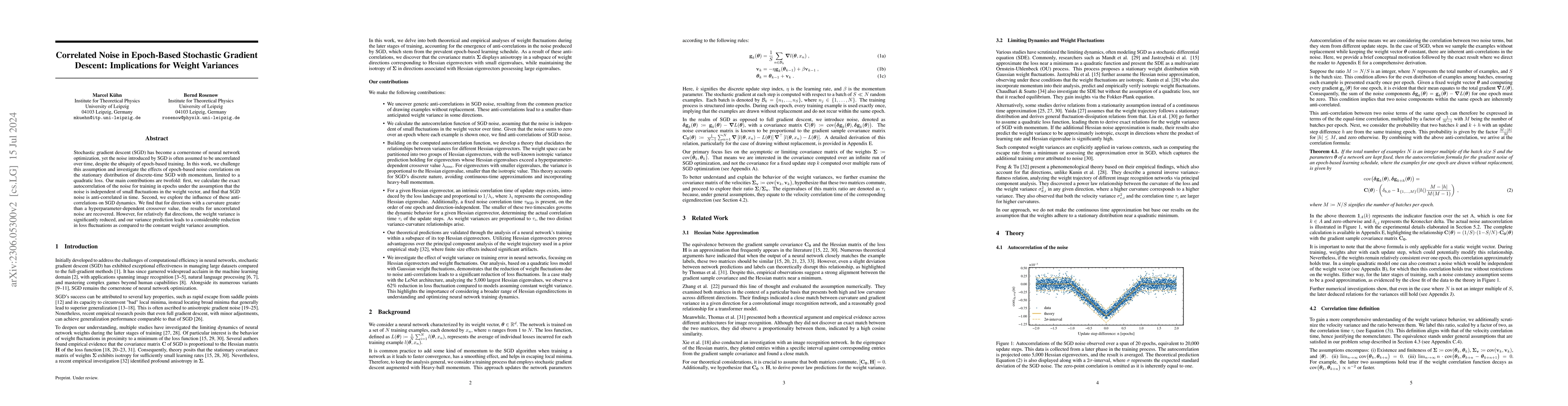Thumbnail for Correlated Noise in Epoch-Based Stochastic Gradient Descent:
  Implications for Weight Variances