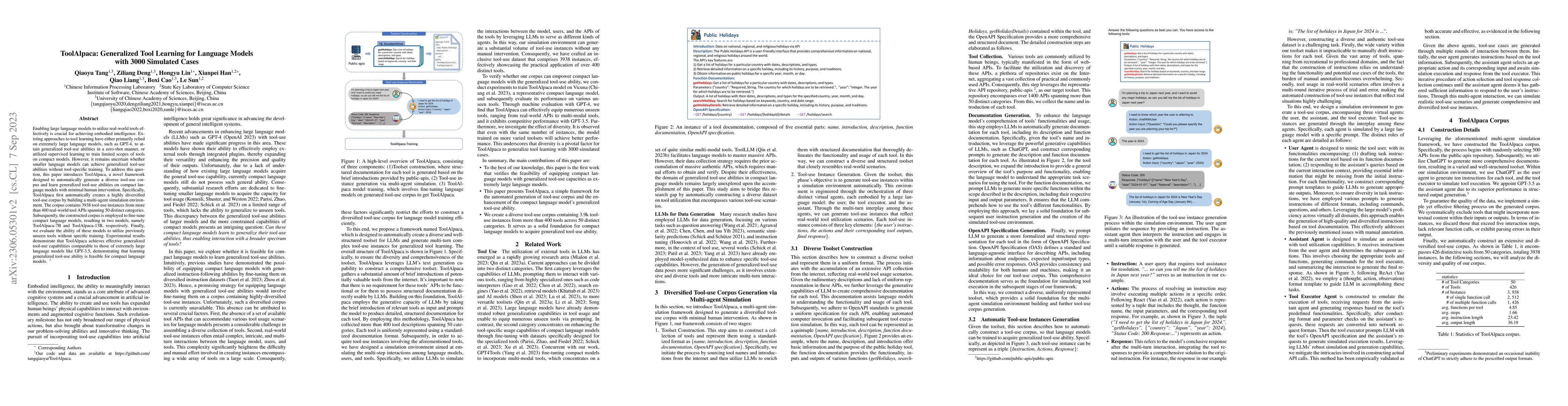 Thumbnail for ToolAlpaca: Generalized Tool Learning for Language Models with 3000
  Simulated Cases