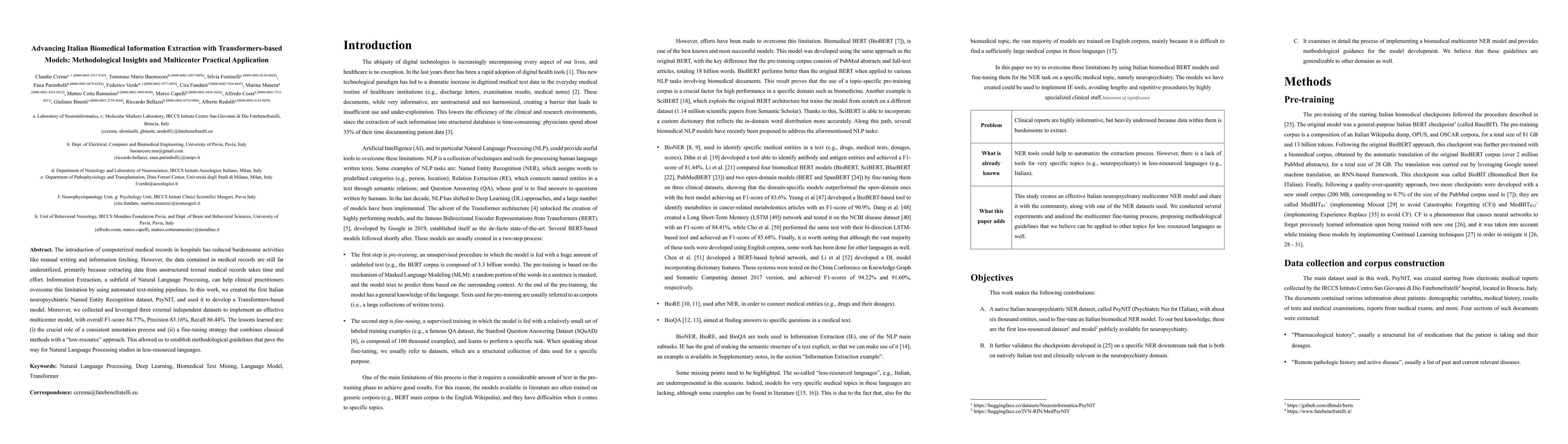 Thumbnail for Advancing Italian Biomedical Information Extraction with
  Transformers-based Models: Methodological Insights and Multicenter Practical
  Application