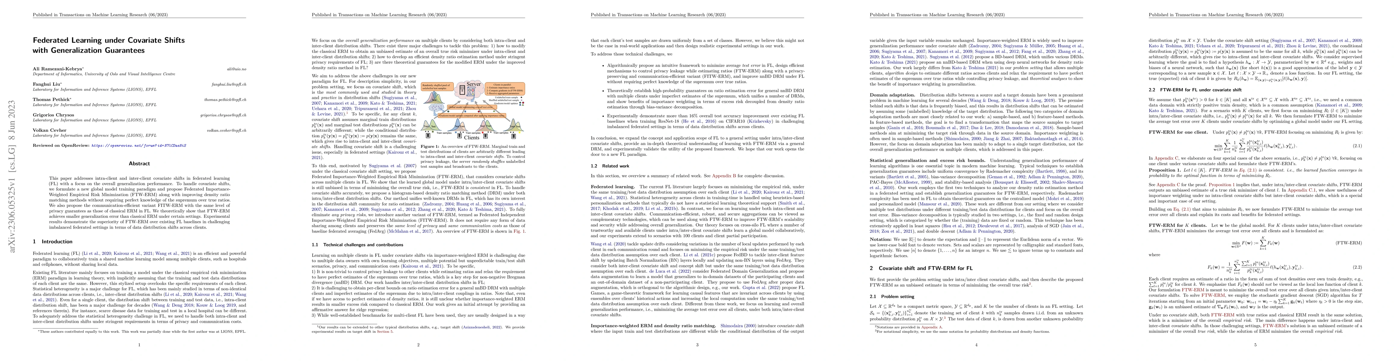 Thumbnail for Federated Learning under Covariate Shifts with Generalization Guarantees