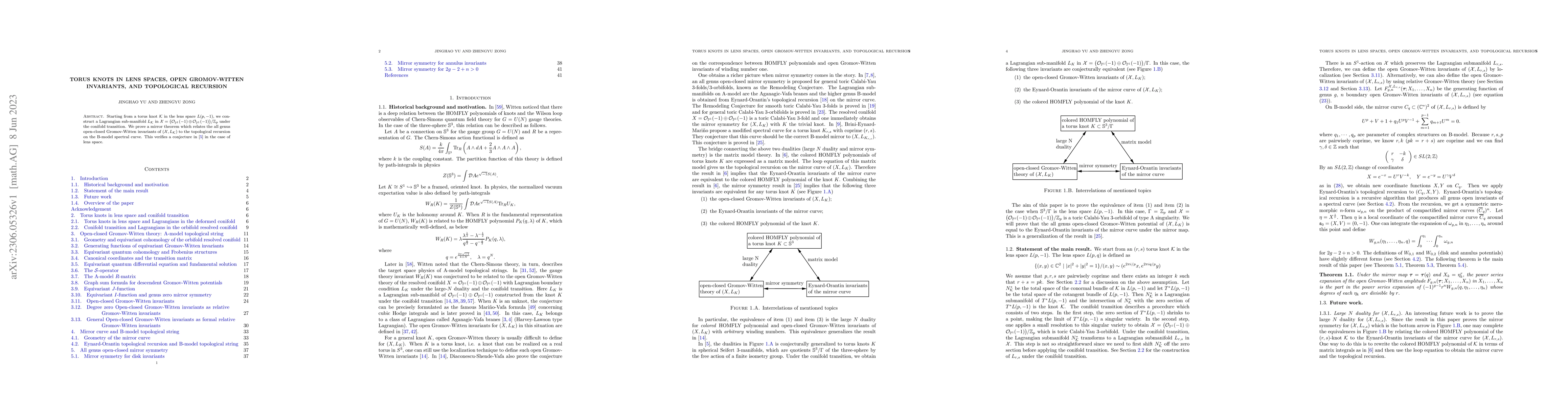 Thumbnail for Torus knots in Lens spaces, open Gromov-Witten invariants, and
  topological recursion