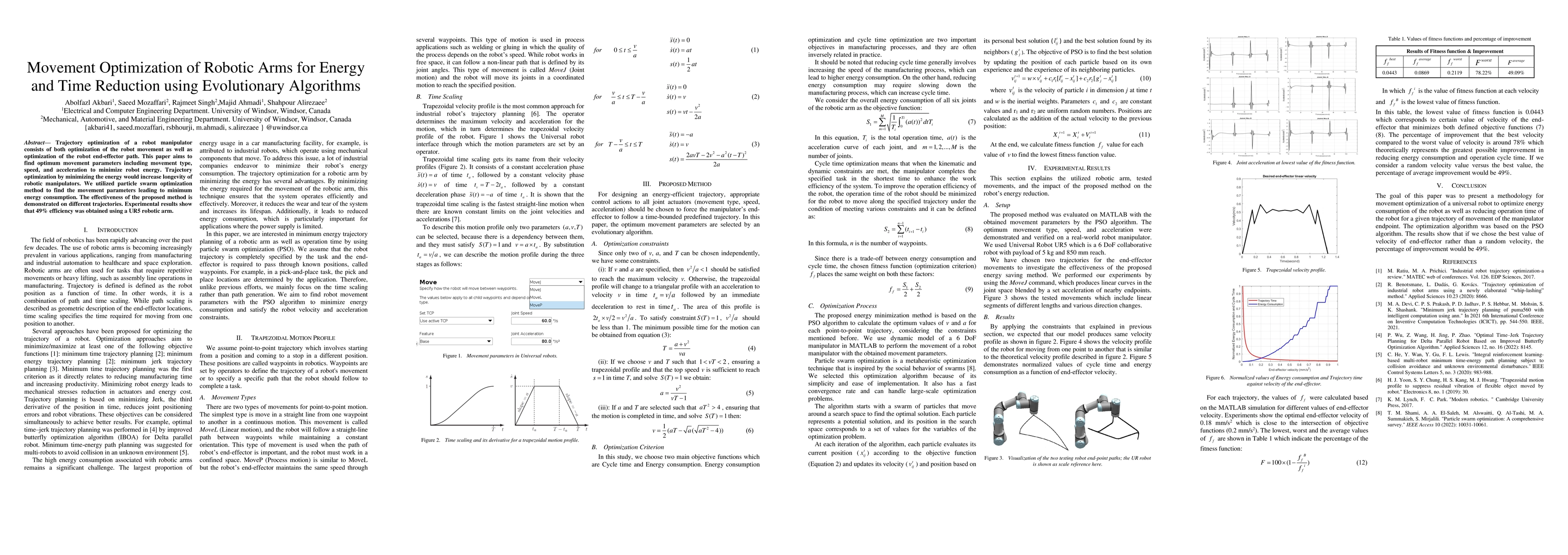 Thumbnail for Movement Optimization of Robotic Arms for Energy and Time Reduction
  using Evolutionary Algorithms