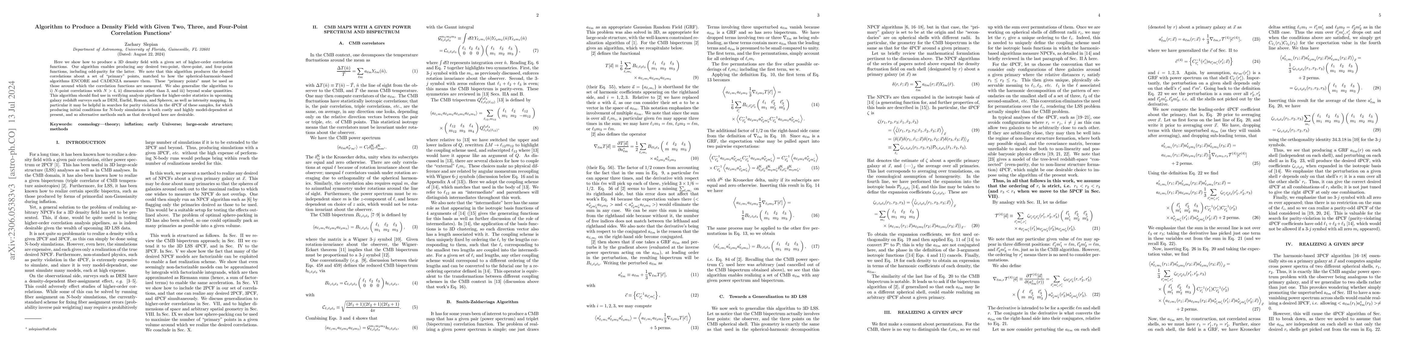 Thumbnail for Algorithm to Produce a Density Field with Given Two, Three, and
  Four-Point Correlation Functions