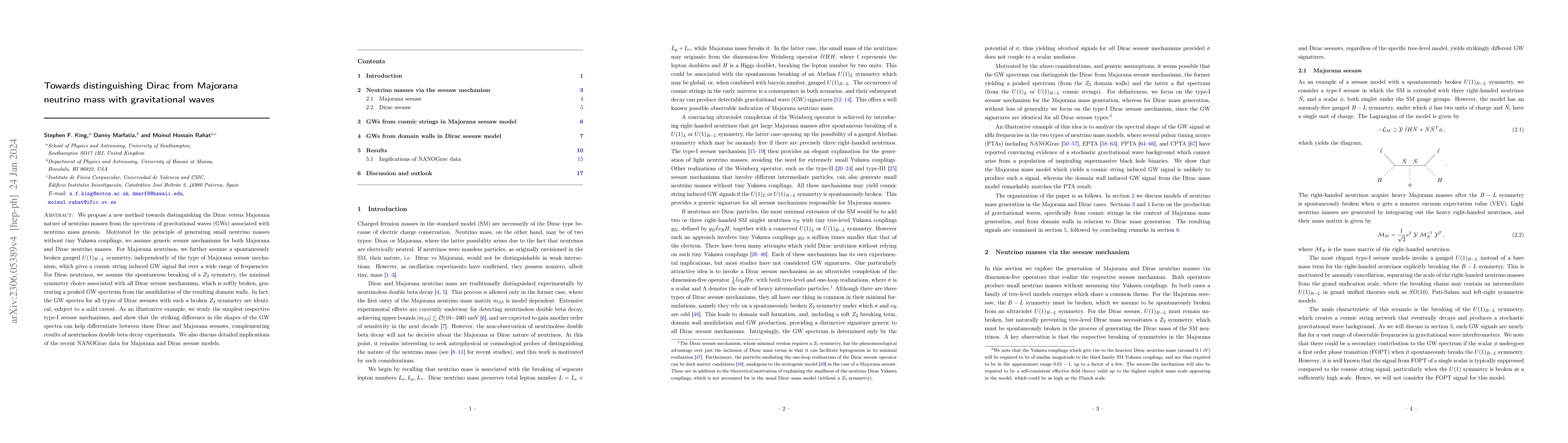 Thumbnail for Towards distinguishing Dirac from Majorana neutrino mass with
  gravitational waves