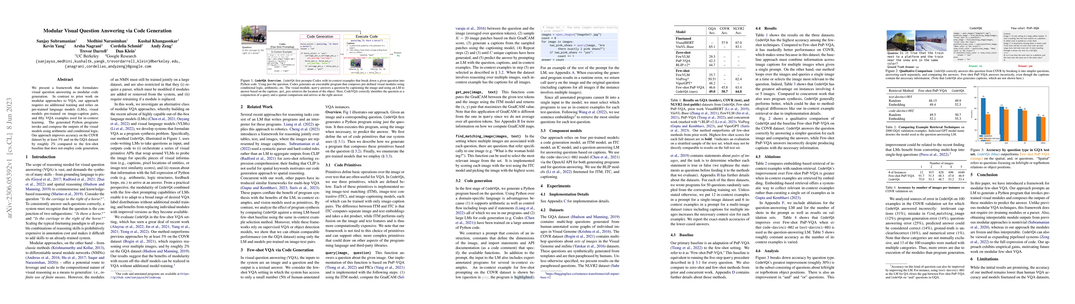 Thumbnail for Modular Visual Question Answering via Code Generation