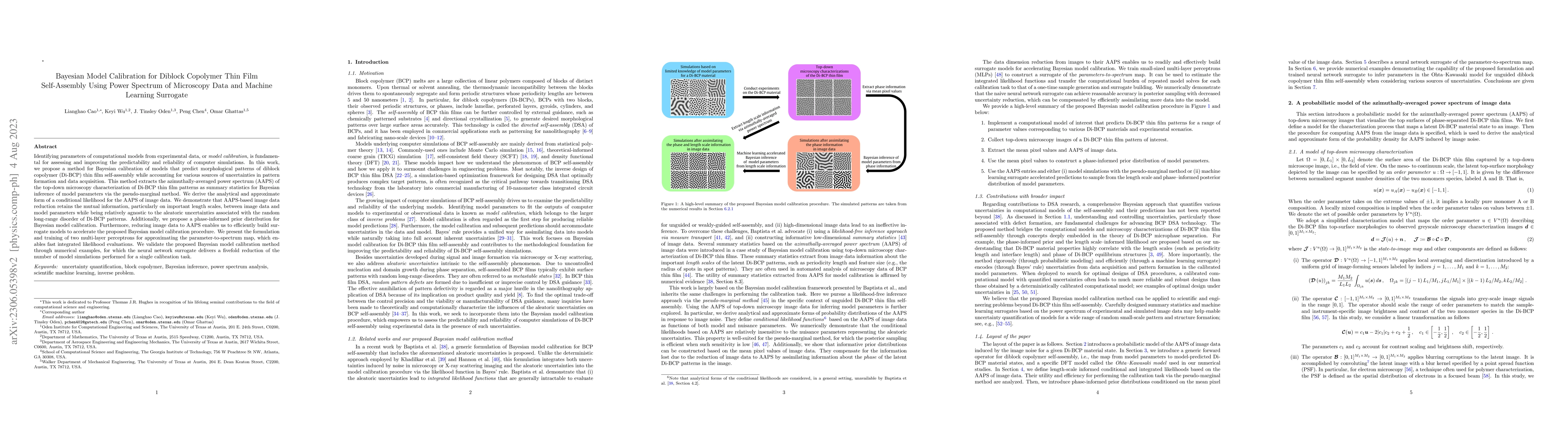 Thumbnail for Bayesian model calibration for diblock copolymer thin film self-assembly
  using power spectrum of microscopy data and machine learning surrogate