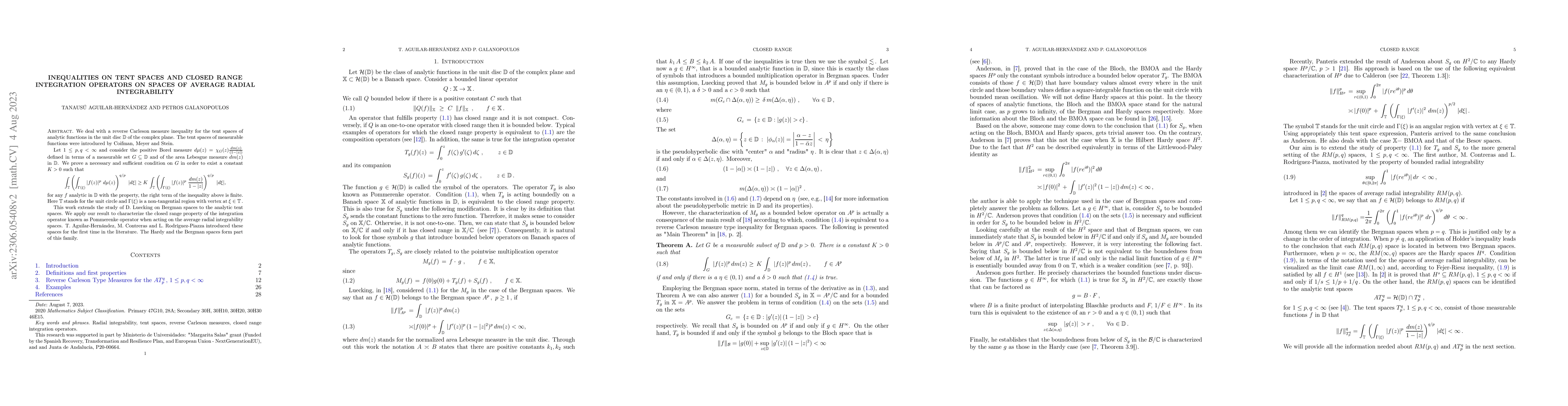 Thumbnail for Inequalities on Tent Spaces and Closed Range Integration Operators on
  spaces of Average Radial Integrability