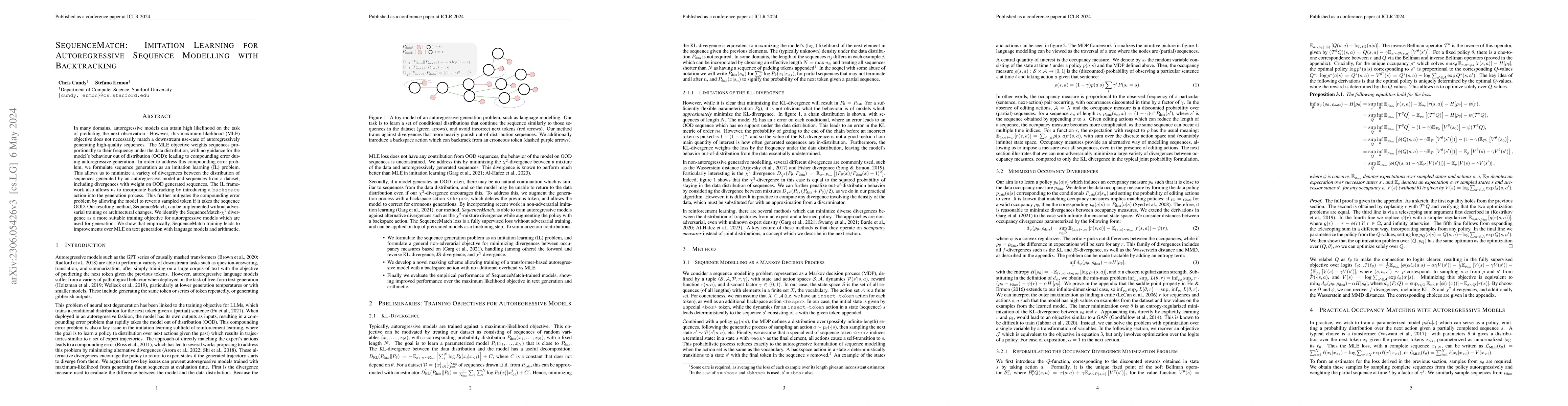 Thumbnail for SequenceMatch: Imitation Learning for Autoregressive Sequence Modelling
  with Backtracking
