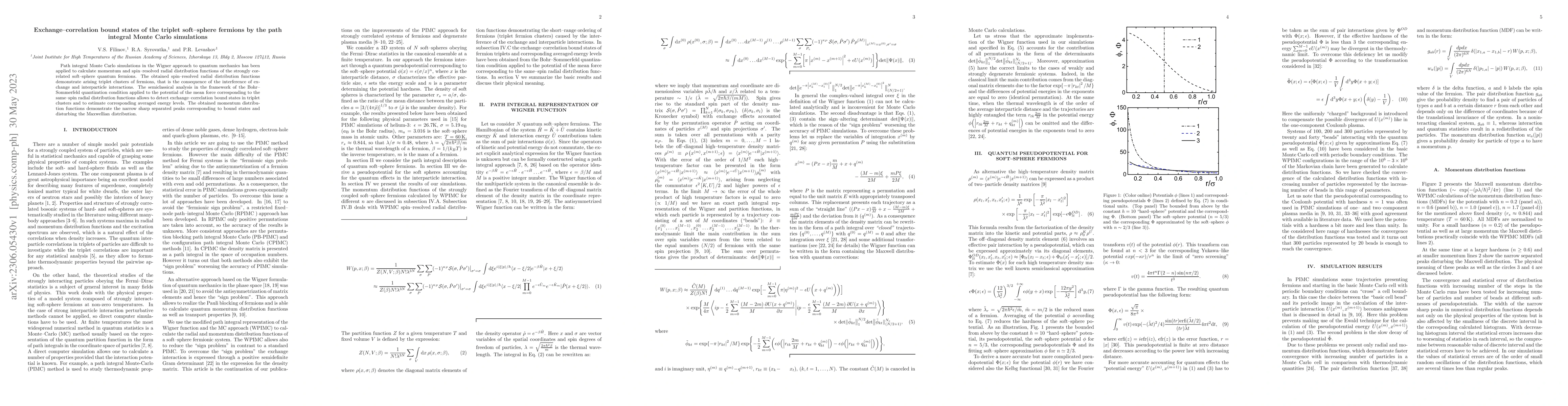 Thumbnail for Exchange--correlation bound states of the triplet soft--sphere fermions
  by the path integral Monte Carlo simulations