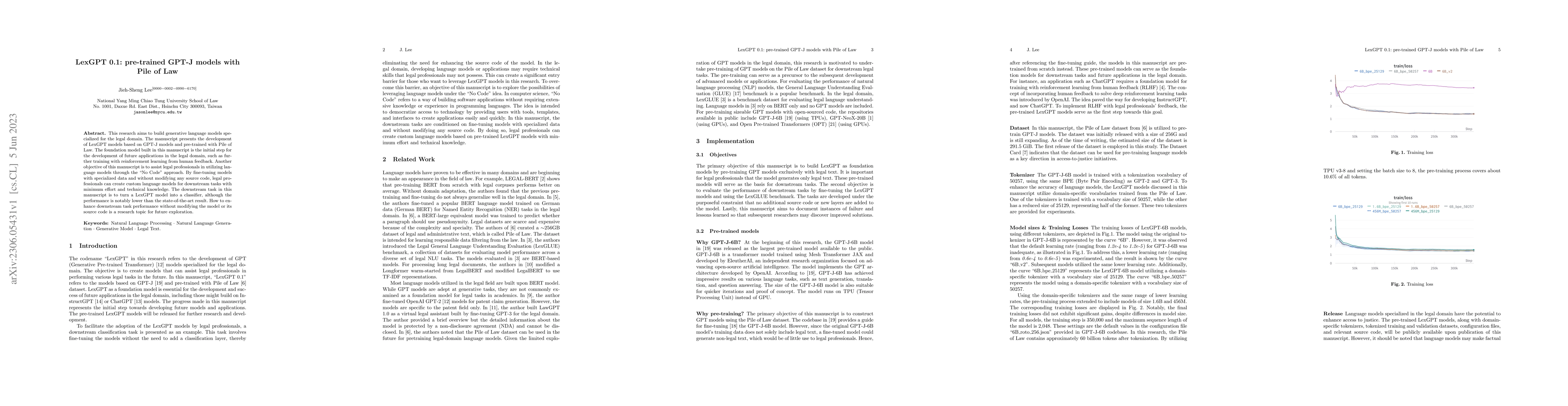Thumbnail for LexGPT 0.1: pre-trained GPT-J models with Pile of Law