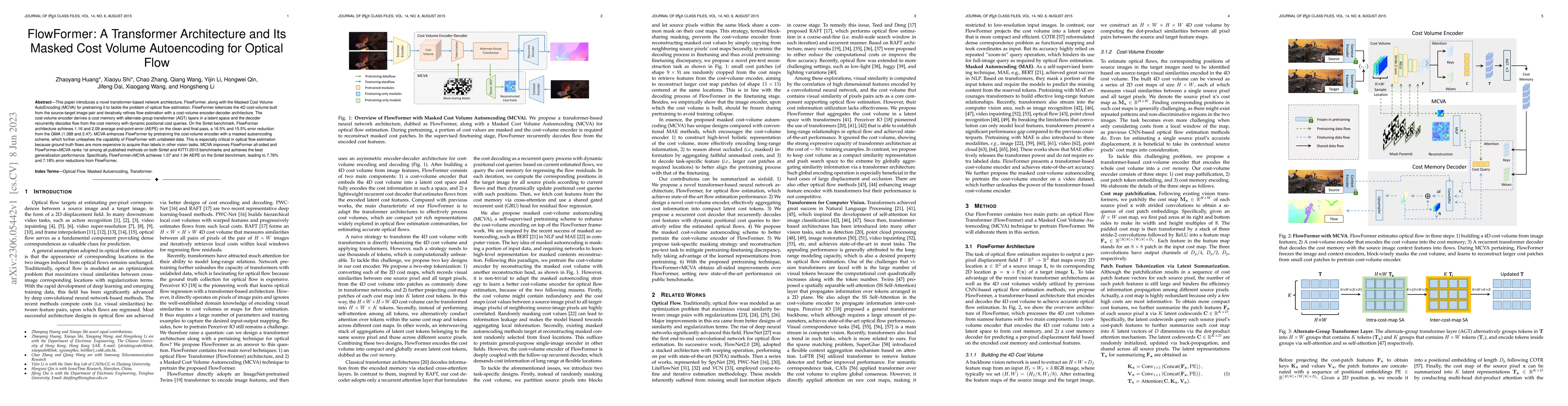 Thumbnail for FlowFormer: A Transformer Architecture and Its Masked Cost Volume
  Autoencoding for Optical Flow