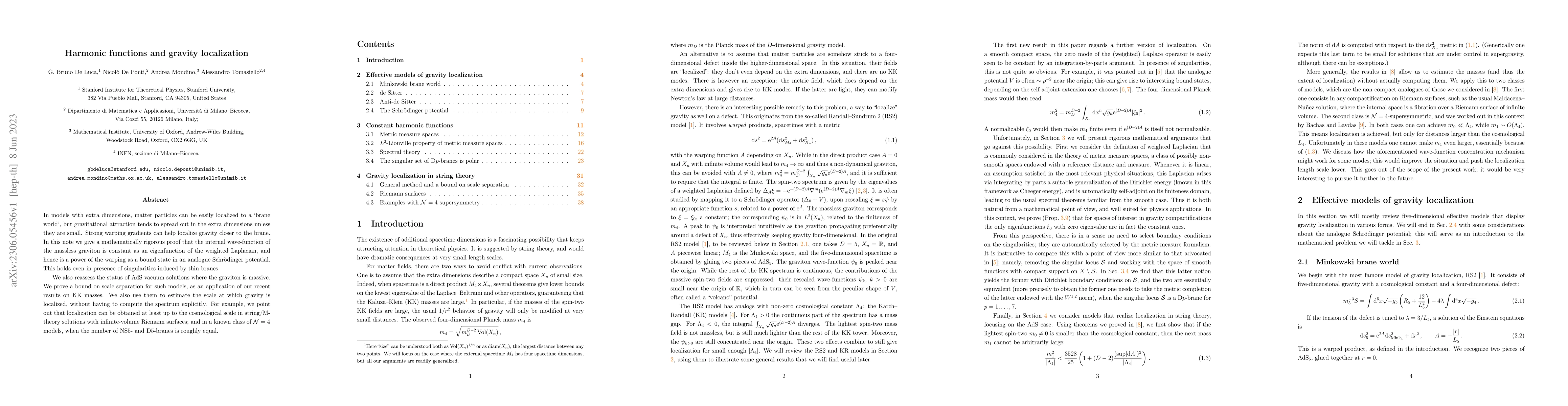 Thumbnail for Harmonic functions and gravity localization