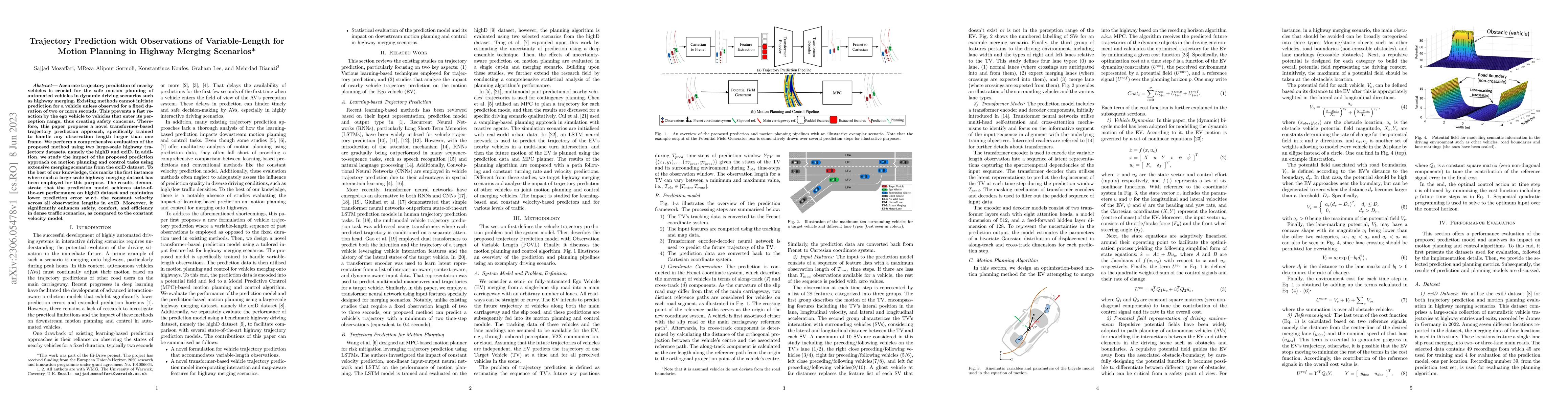 Thumbnail for Trajectory Prediction with Observations of Variable-Length for Motion
  Planning in Highway Merging scenarios