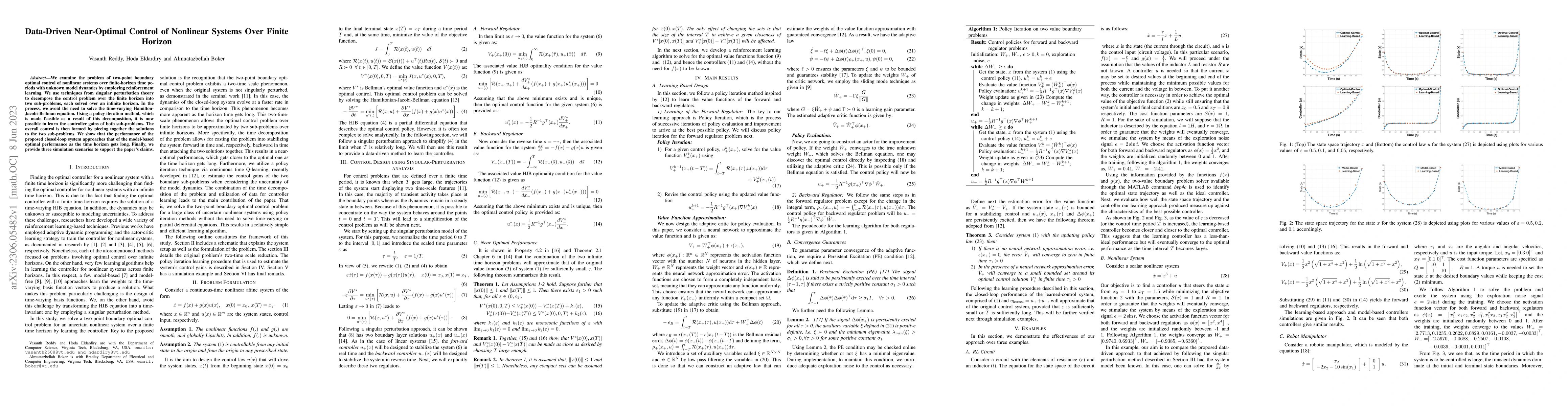 Thumbnail for Data-Driven Near-Optimal Control of Nonlinear Systems Over Finite
  Horizon