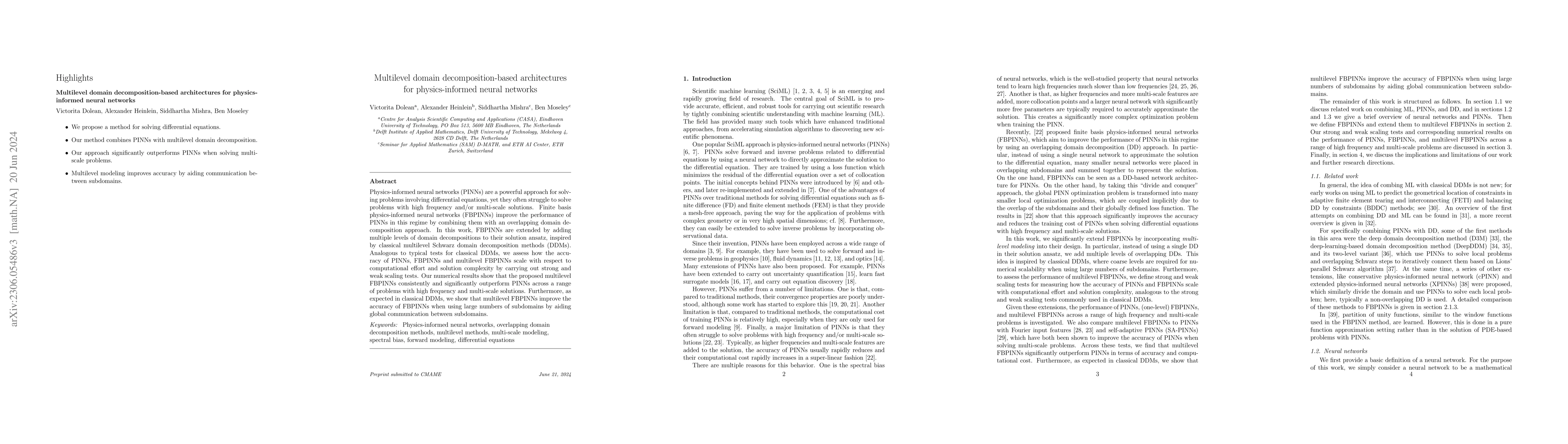 Thumbnail for Multilevel domain decomposition-based architectures for physics-informed
  neural networks