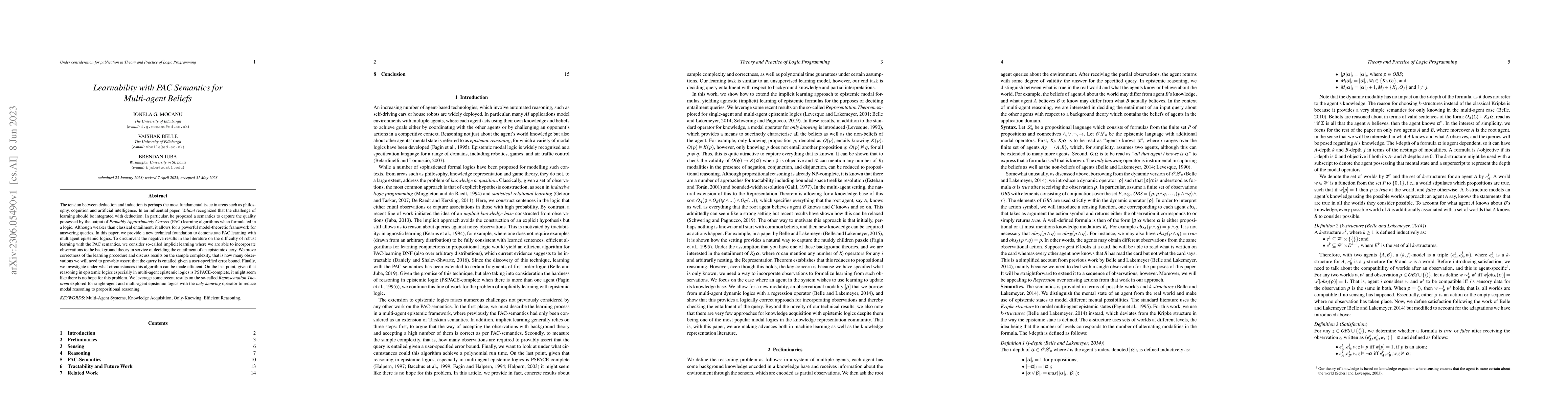 Thumbnail for Learnability with PAC Semantics for Multi-agent Beliefs