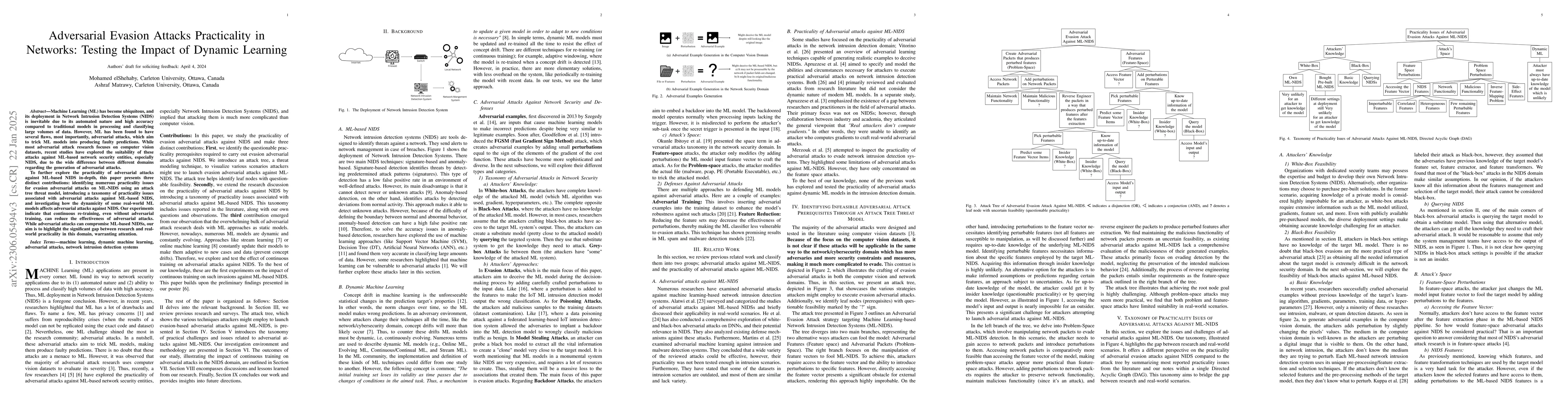 Thumbnail for Adversarial Evasion Attacks Practicality in Networks: Testing the Impact
  of Dynamic Learning
