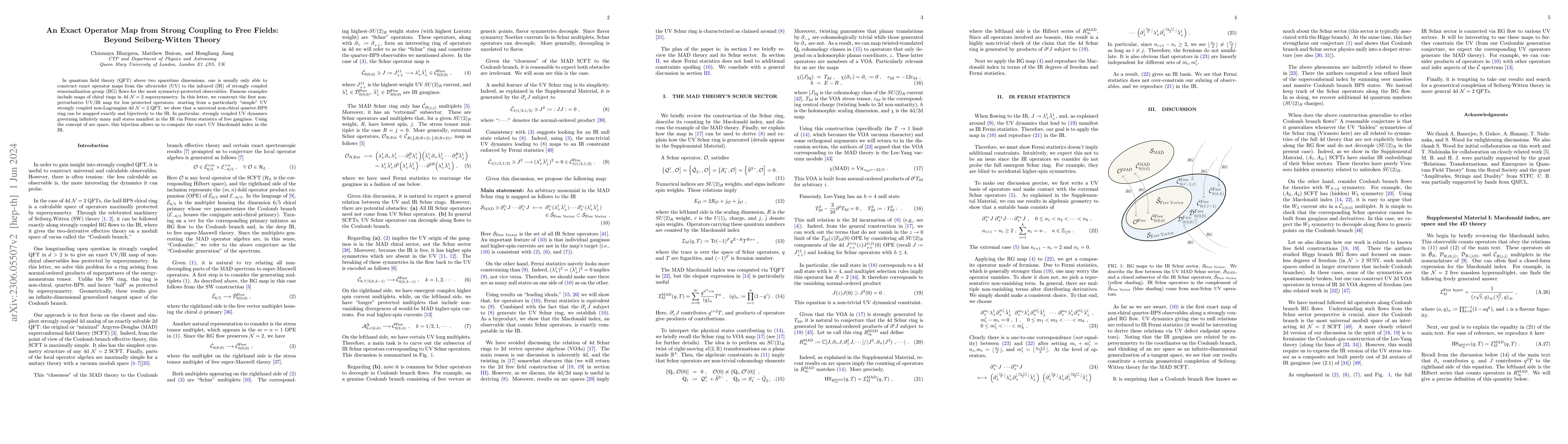 Thumbnail for Exact Operator Map from Strong Coupling to Free Fields: Beyond
  Seiberg-Witten Theory
