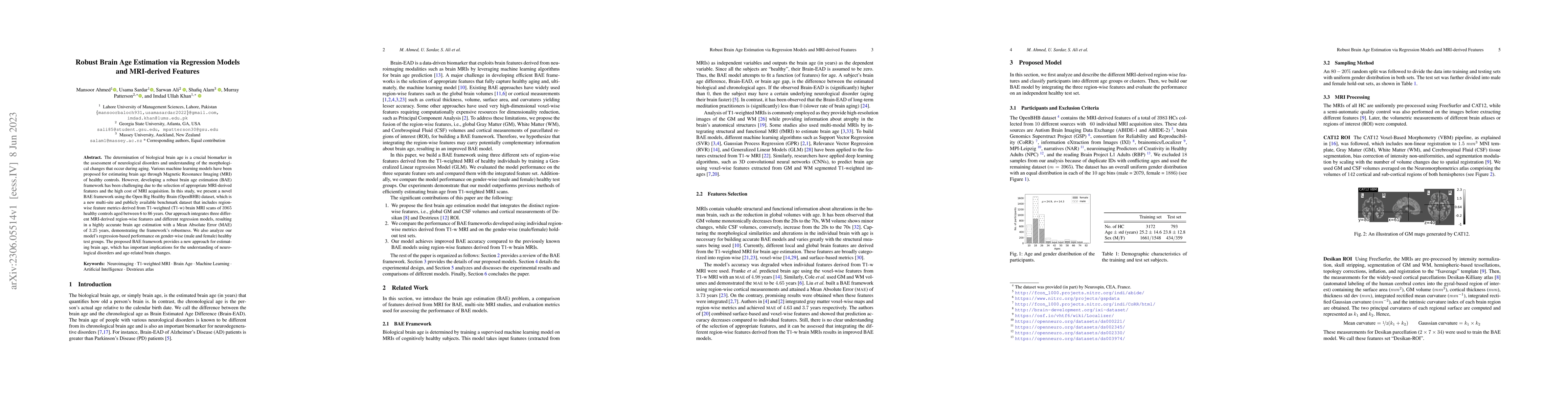 Thumbnail for Robust Brain Age Estimation via Regression Models and MRI-derived
  Features