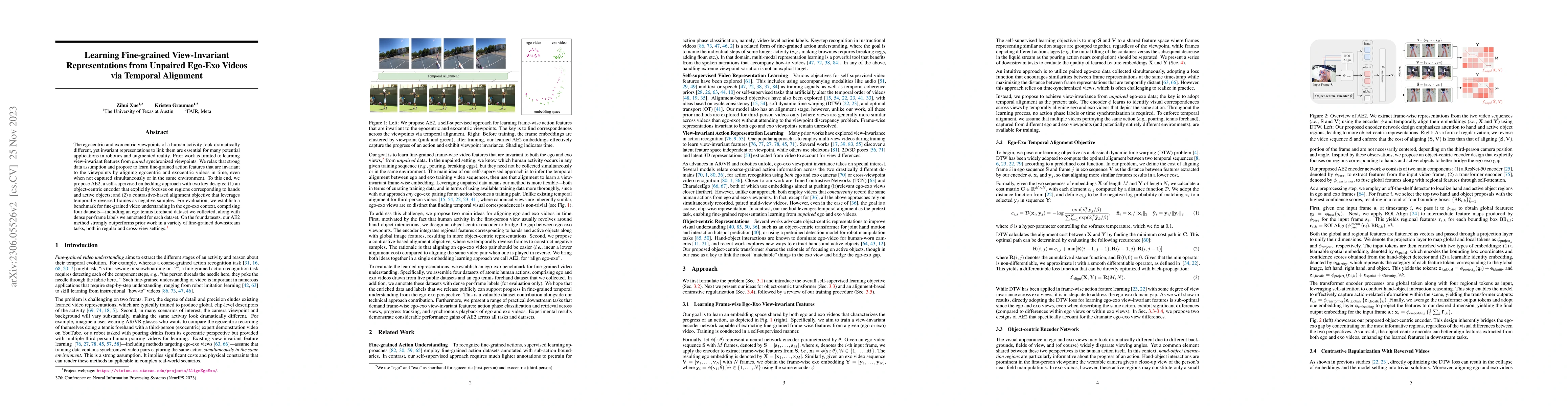Thumbnail for Learning Fine-grained View-Invariant Representations from Unpaired
  Ego-Exo Videos via Temporal Alignment