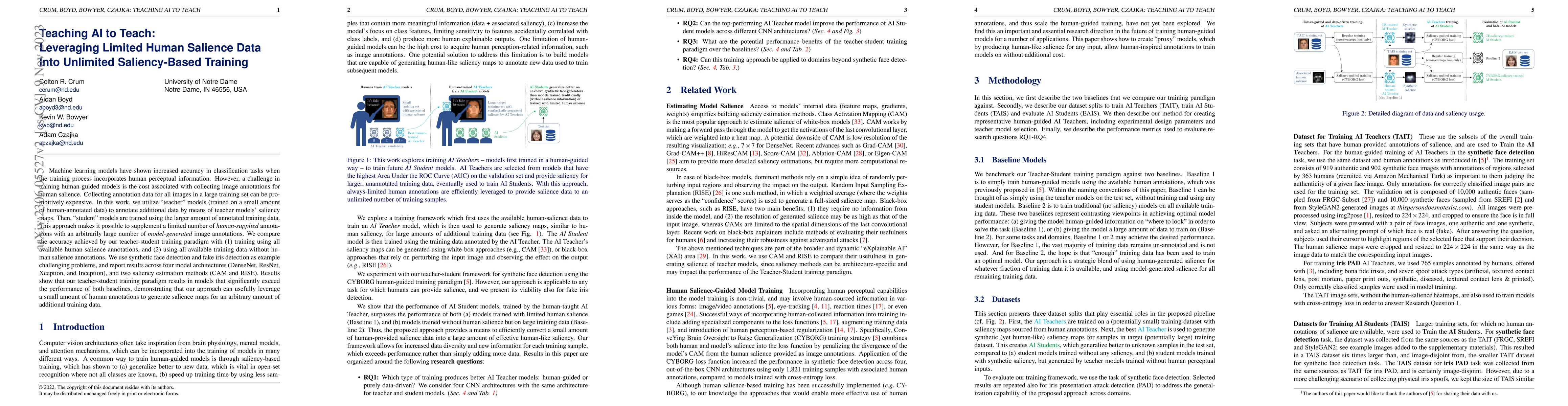 Thumbnail for Teaching AI to Teach: Leveraging Limited Human Salience Data Into
  Unlimited Saliency-Based Training