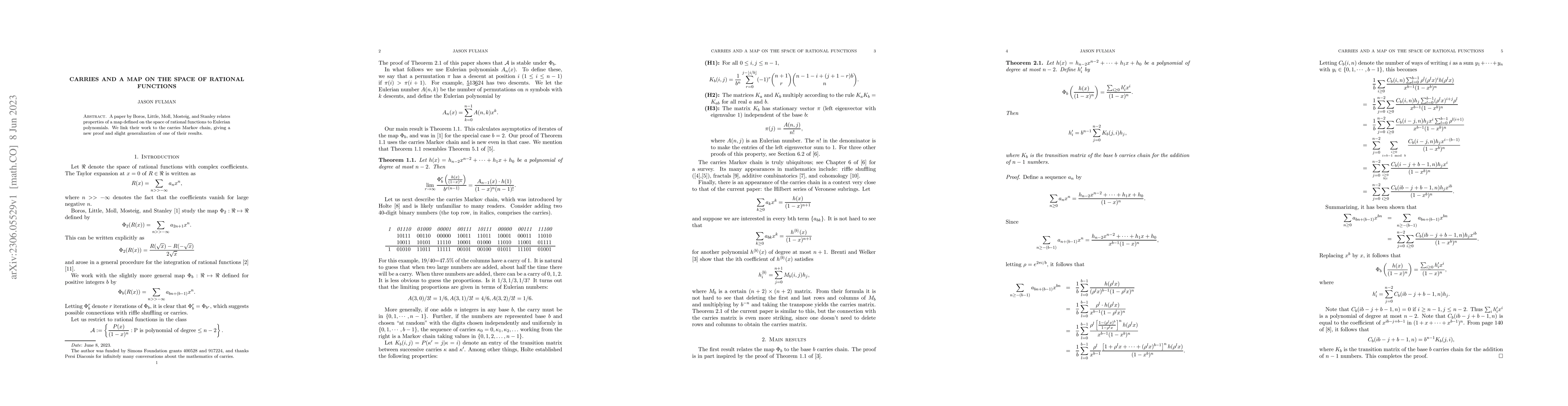 Thumbnail for Carries and a map on the space of rational functions