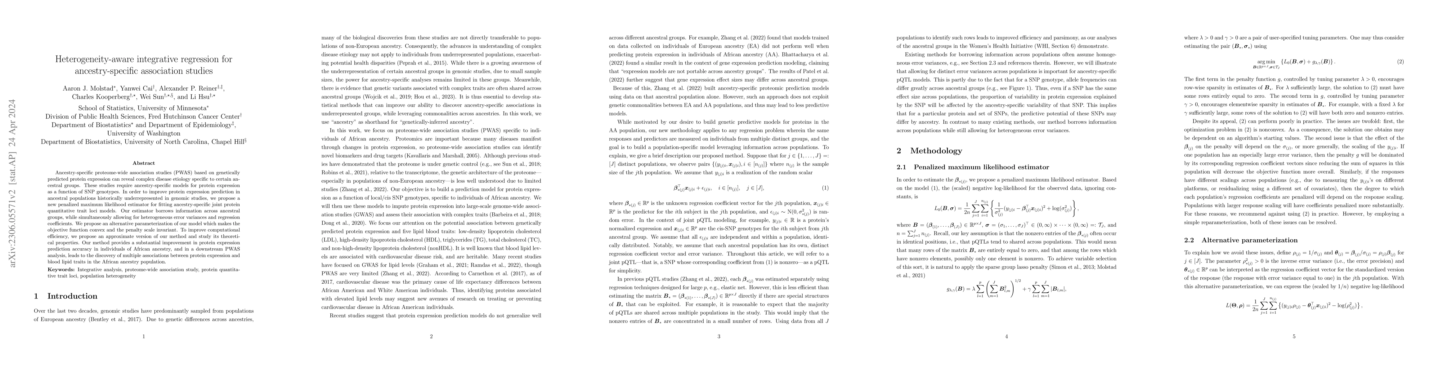 Thumbnail for Heterogeneity-aware integrative regression for ancestry-specific
  association studies