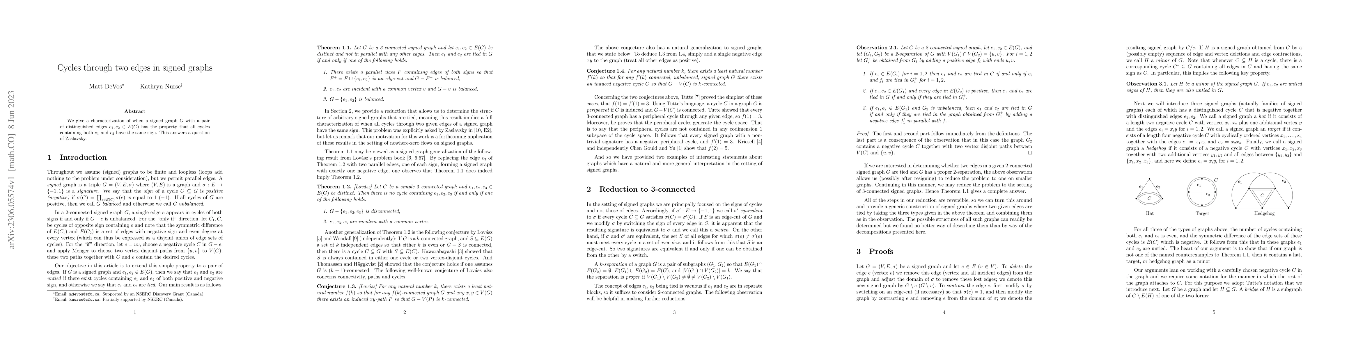 Thumbnail for Cycles through two edges in signed graphs