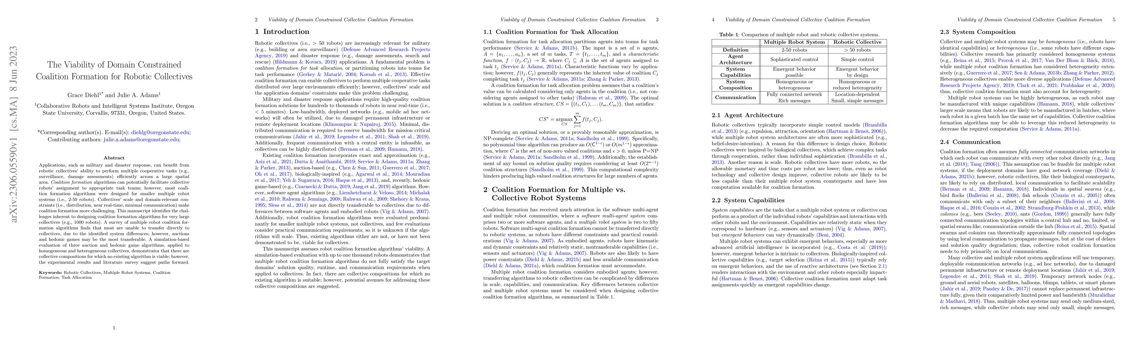 Thumbnail for The Viability of Domain Constrained Coalition Formation for Robotic
  Collectives
