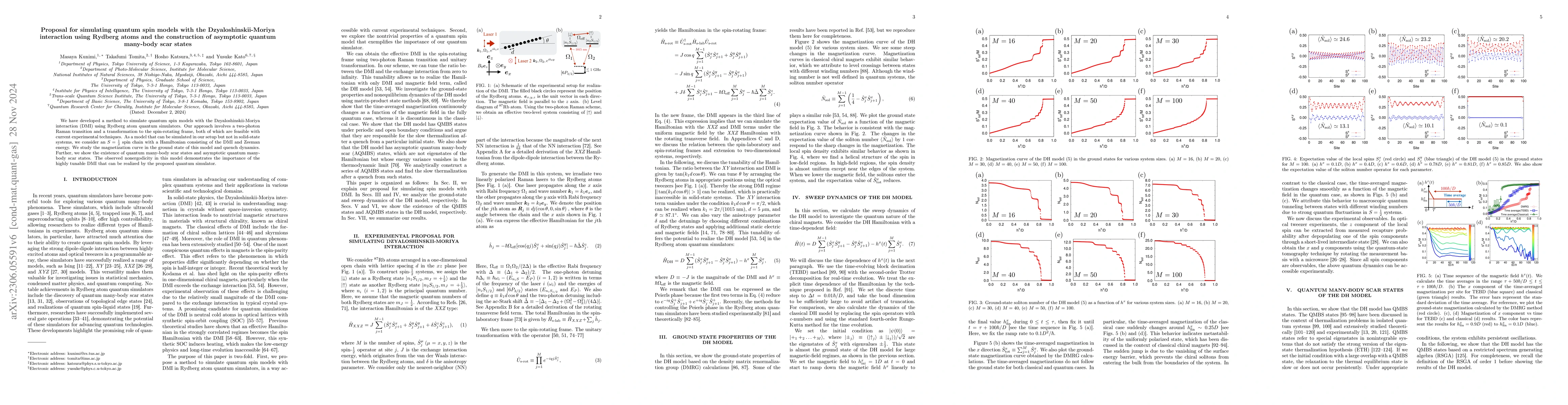 Thumbnail for Proposal for simulating quantum spin models with Dzyaloshinskii-Moriya
  interaction using Rydberg atoms, and construction of asymptotic quantum
  many-body scar states
