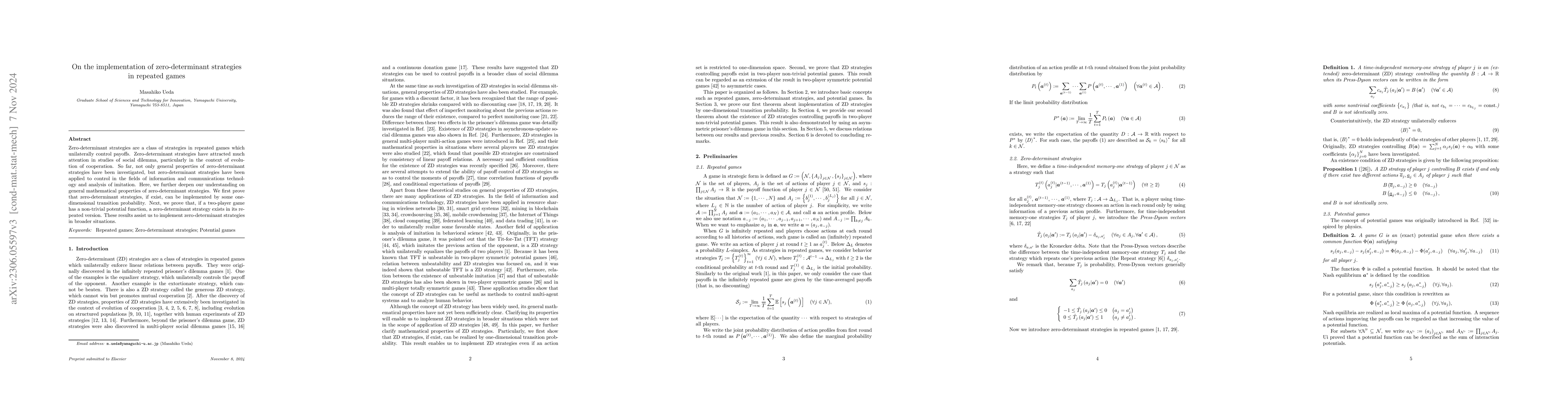 Thumbnail for On the implementation of zero-determinant strategies in repeated games