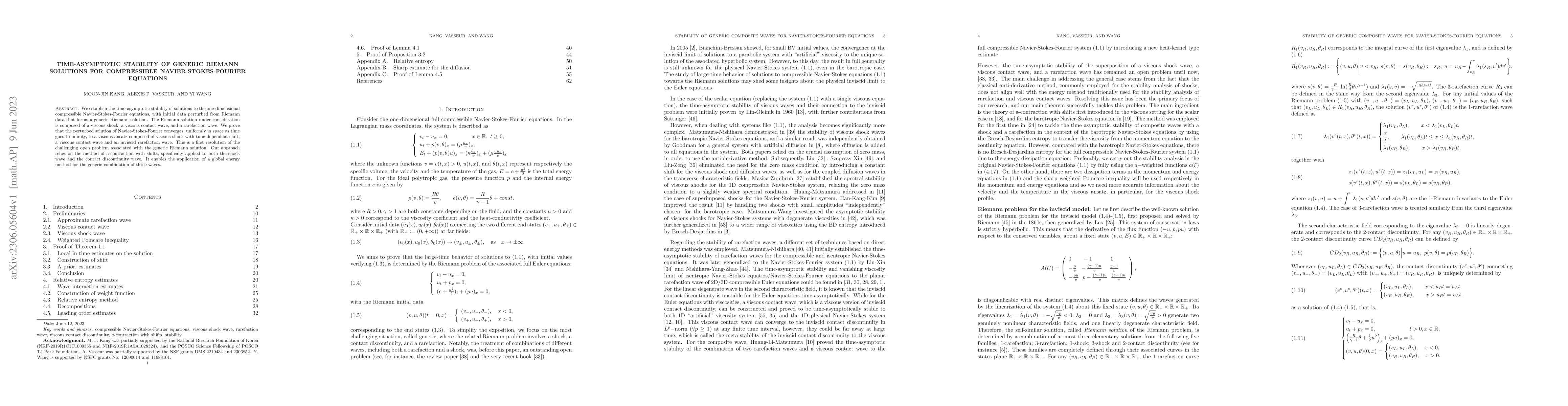 Thumbnail for Time-asymptotic stability of generic Riemann solutions for compressible
  Navier-Stokes-Fourier equations