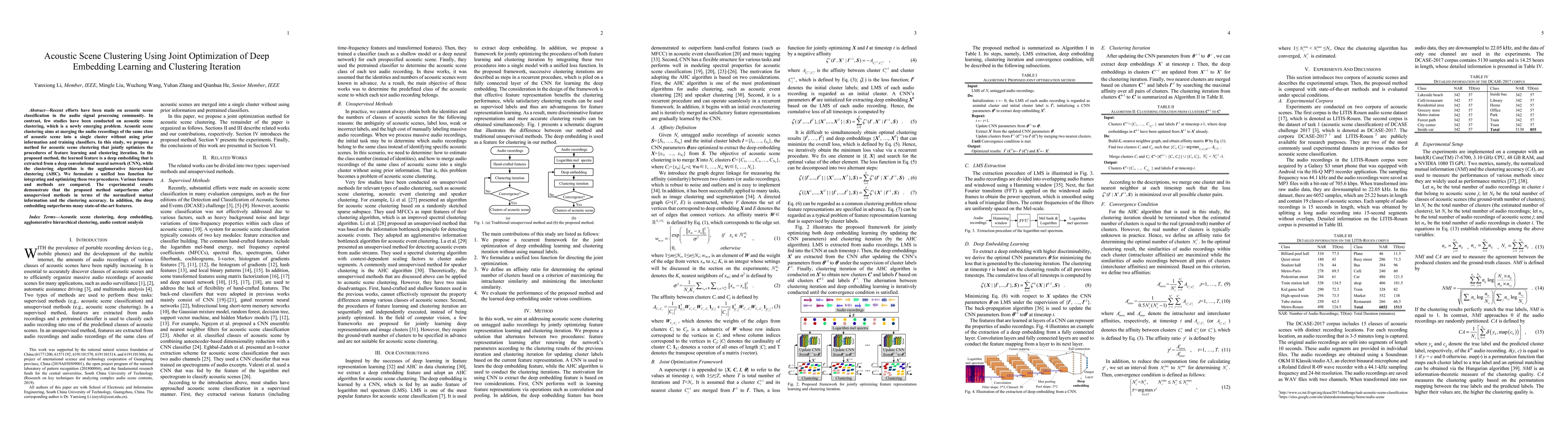 Thumbnail for Acoustic Scene Clustering Using Joint Optimization of Deep Embedding
  Learning and Clustering Iteration