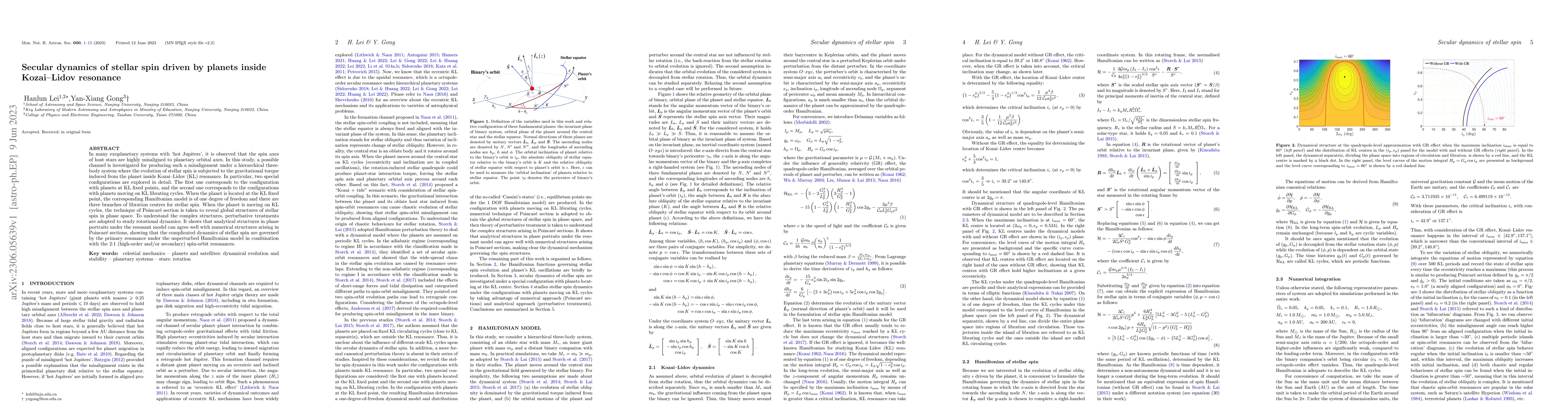 Thumbnail for Secular dynamics of stellar spin driven by planets inside Kozai-Lidov
  resonance