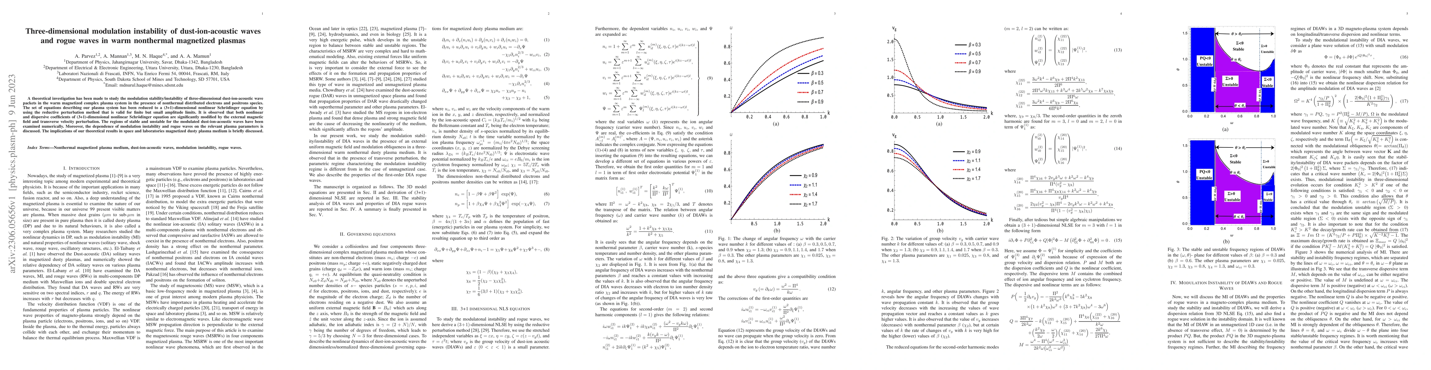 Thumbnail for Three-dimensional modulation instability of dust-ion-acoustic waves and
  rogue waves in warm nonthermal magnetized plasmas