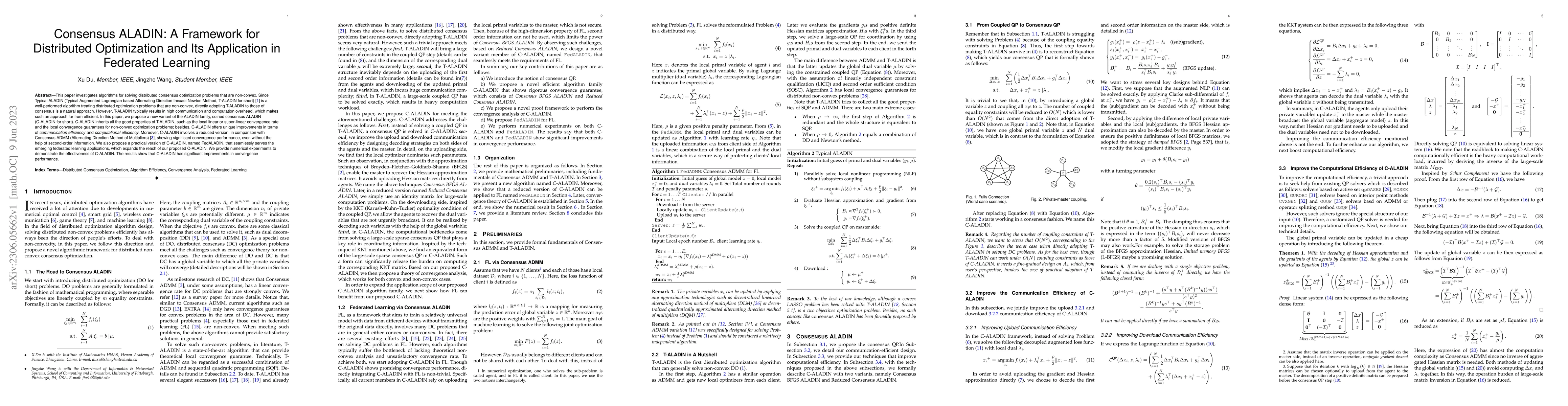 Thumbnail for Consensus ALADIN: A Framework for Distributed Optimization and Its
  Application in Federated Learning