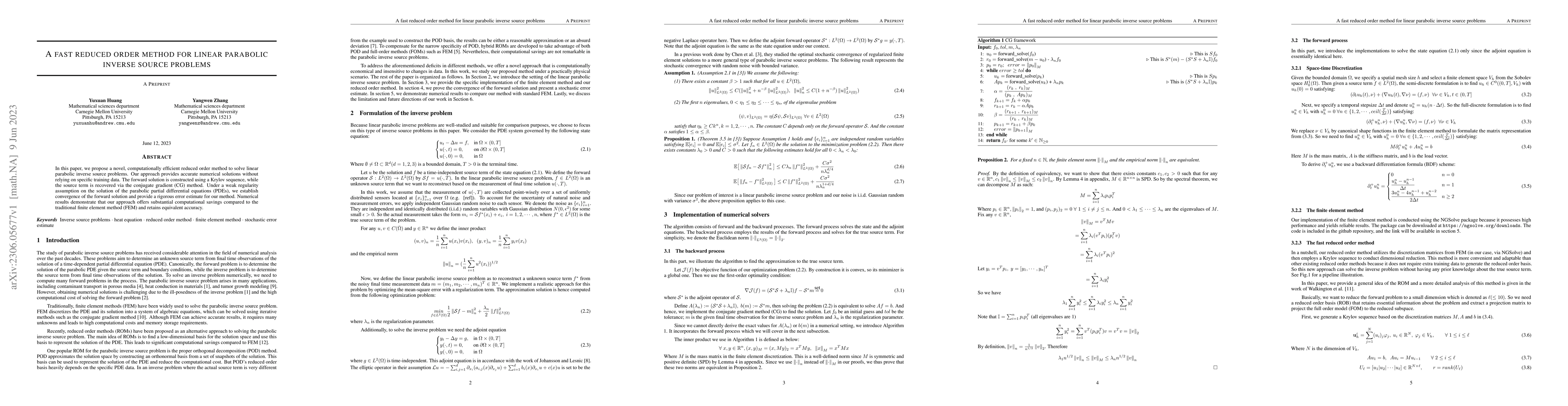 Thumbnail for A fast reduced order method for linear parabolic inverse source problems