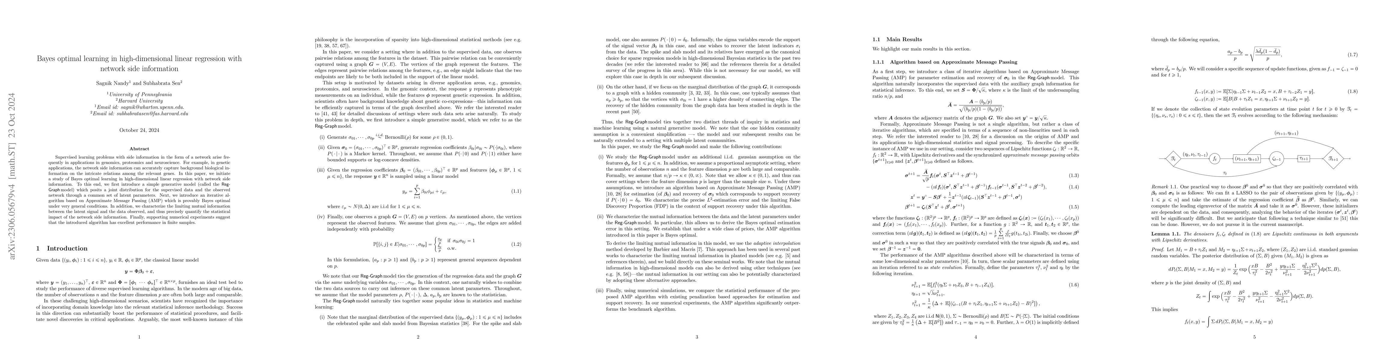 Thumbnail for Bayes optimal learning in high-dimensional linear regression with
  network side information