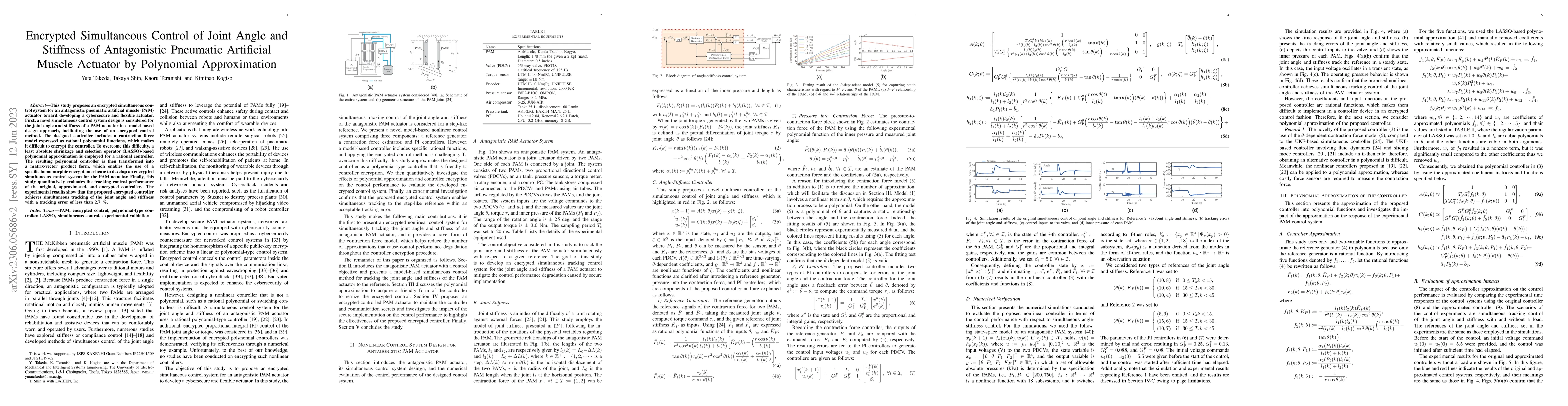 Thumbnail for Encrypted Simultaneous Control of Joint Angle and Stiffness of
  Antagonistic Pneumatic Artificial Muscle Actuator by Polynomial Approximation