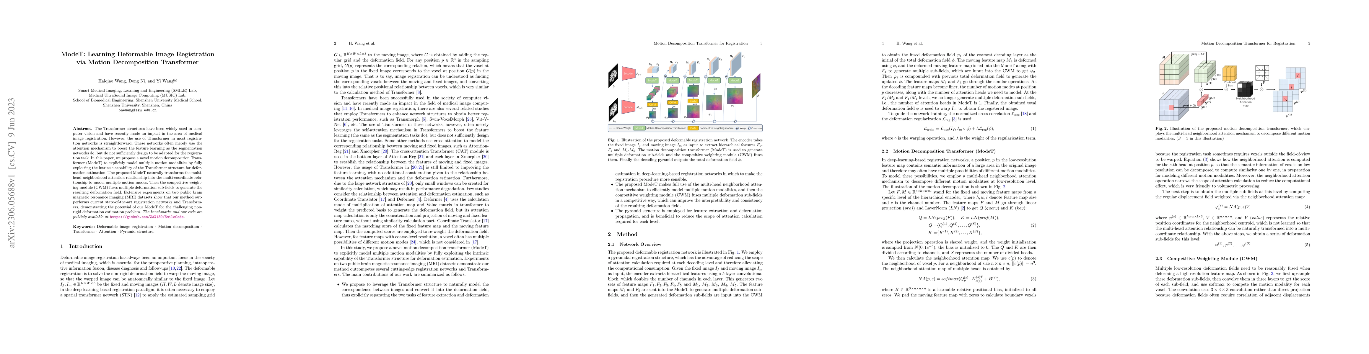 Thumbnail for ModeT: Learning Deformable Image Registration via Motion Decomposition
  Transformer
