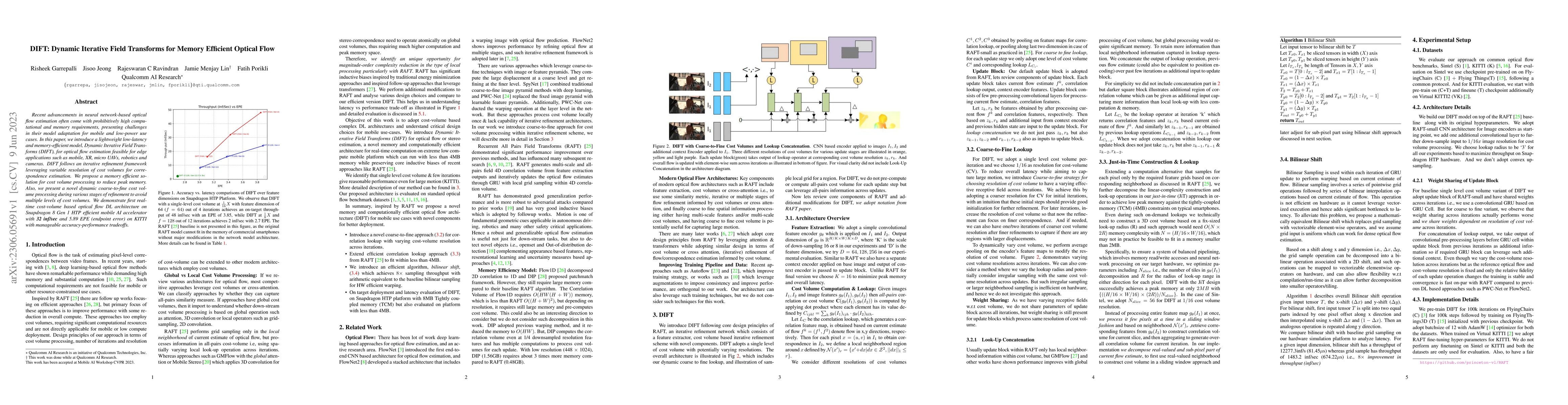 Thumbnail for DIFT: Dynamic Iterative Field Transforms for Memory Efficient Optical
  Flow
