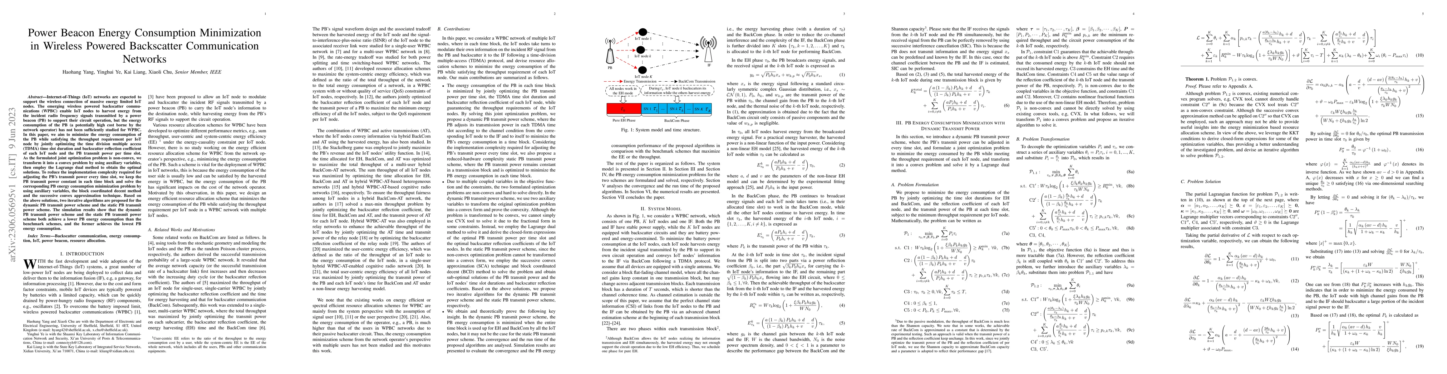 Thumbnail for Power Beacon Energy Consumption Minimization in Wireless Powered
  Backscatter Communication Networks