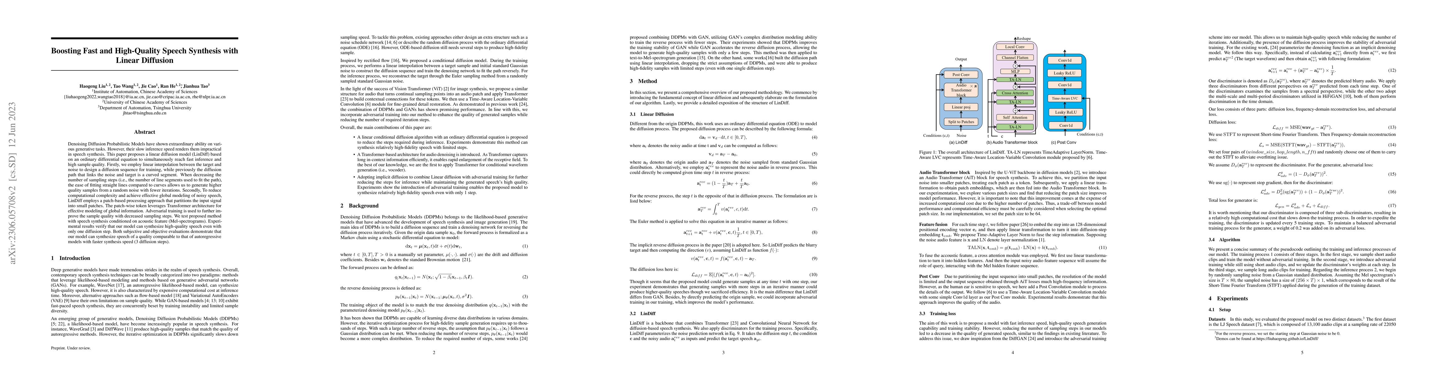 Thumbnail for Boosting Fast and High-Quality Speech Synthesis with Linear Diffusion