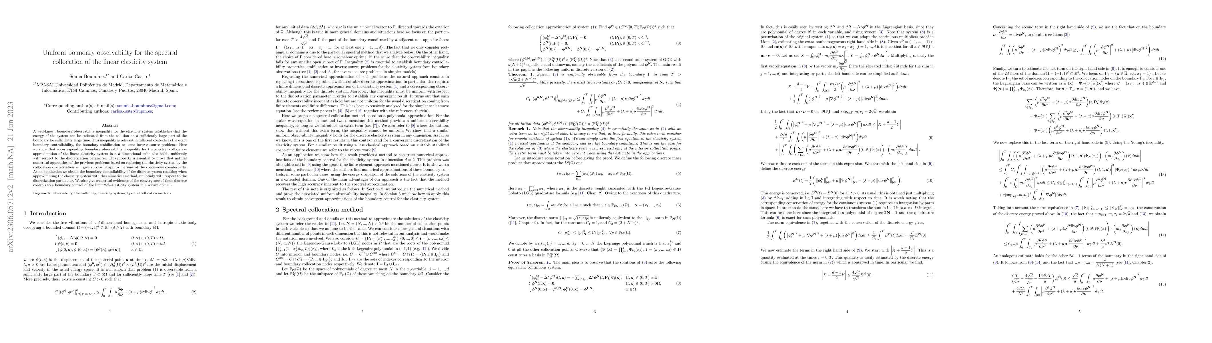 Thumbnail for Uniform boundary observability for the spectral collocation of the
  linear elasticity system
