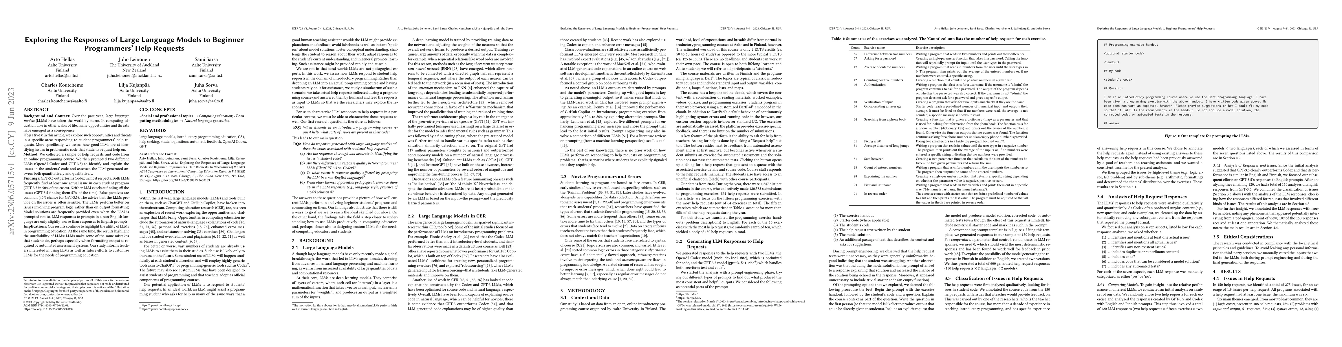 Thumbnail for Exploring the Responses of Large Language Models to Beginner
  Programmers' Help Requests