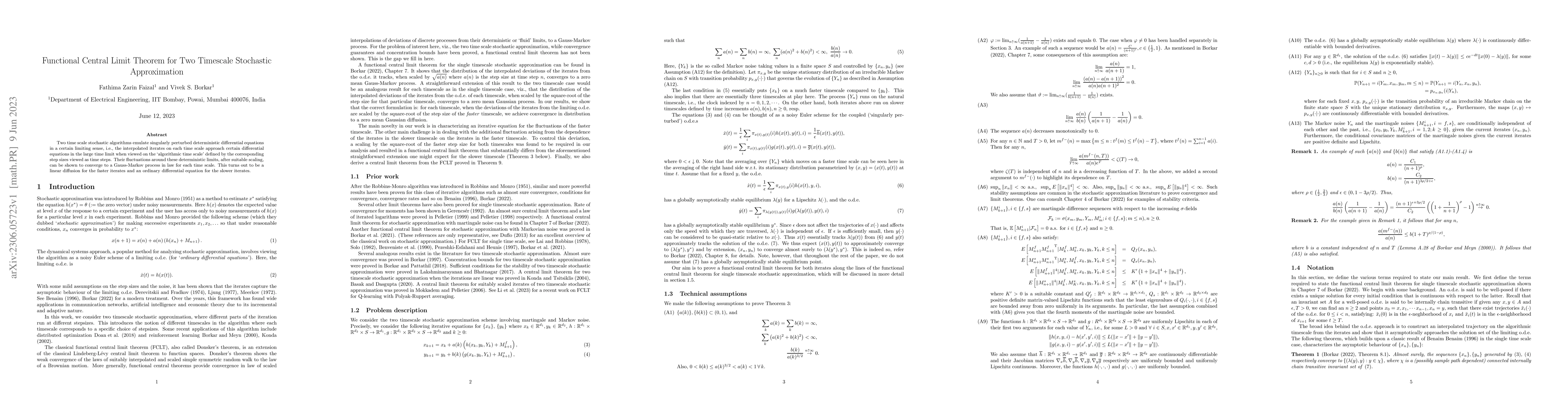 Thumbnail for Functional Central Limit Theorem for Two Timescale Stochastic
  Approximation