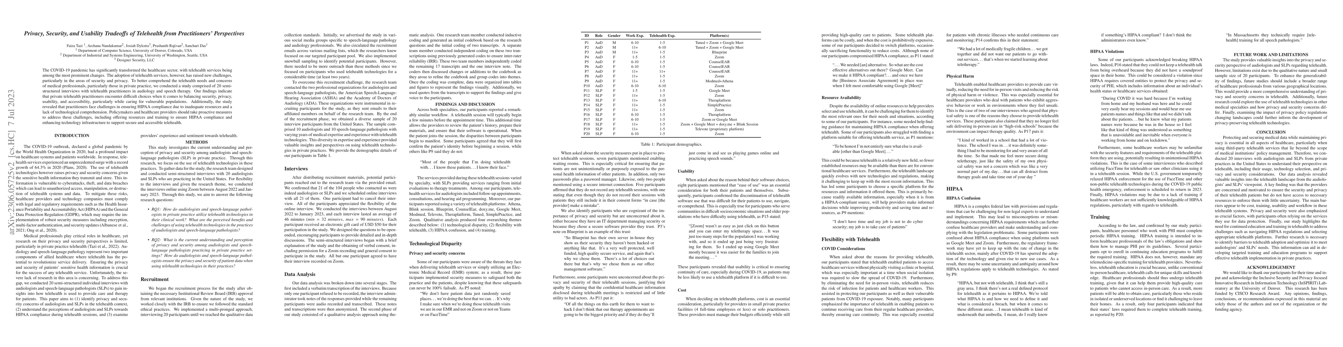 Thumbnail for Privacy, Security, and Usability Tradeoffs of Telehealth from
  Practitioners' Perspectives